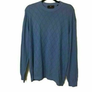 Tuscano Sweater Italian Lightweight Knit XXL Pull Over Blue Argyle Front